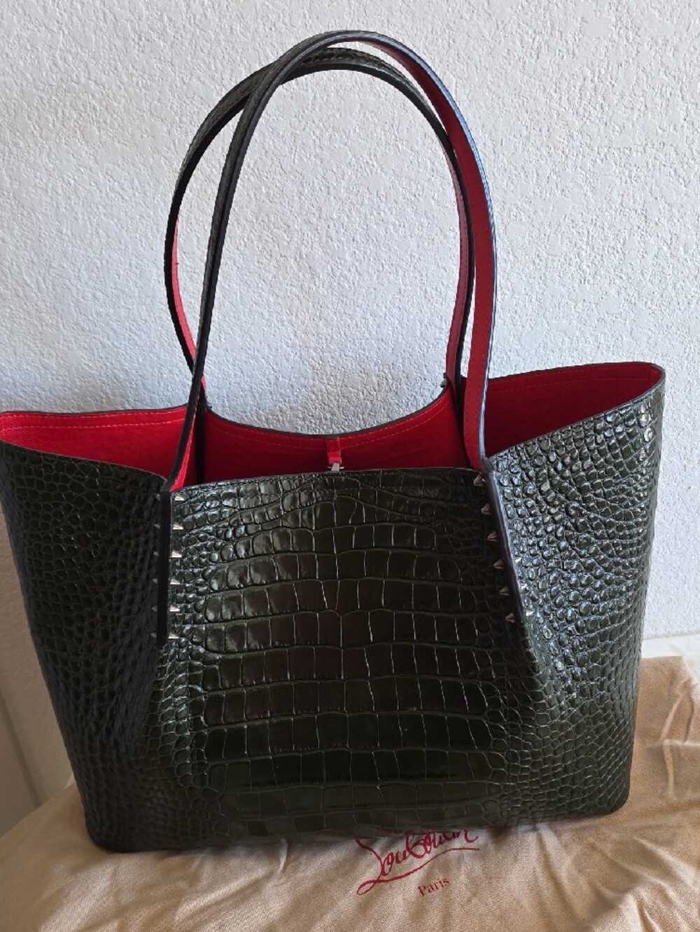 Christian Louboutin Cabarock Crocodile Embossed Tote with Red Lining - Picture 3 of 12